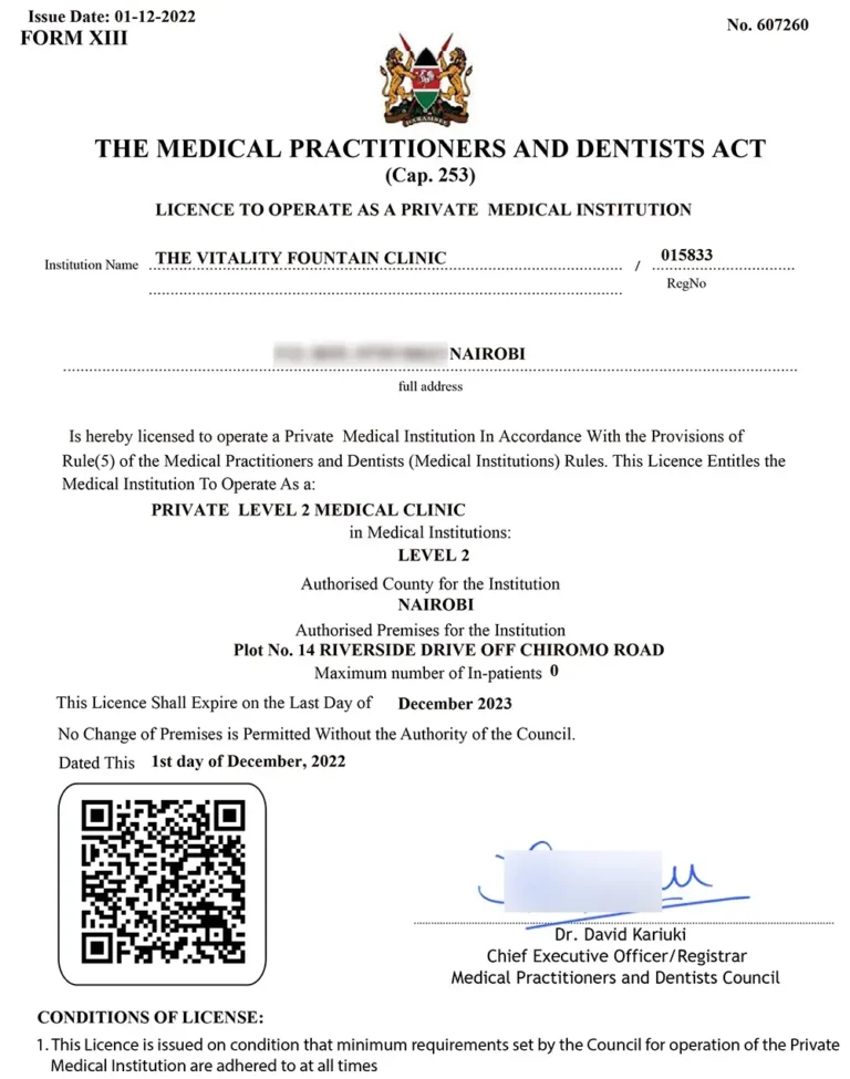 2023 Vitality Fountain Clinic License