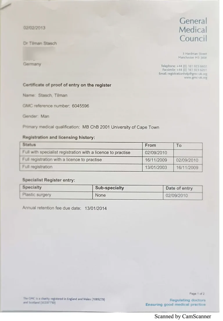 Medical License GMC UK pg2